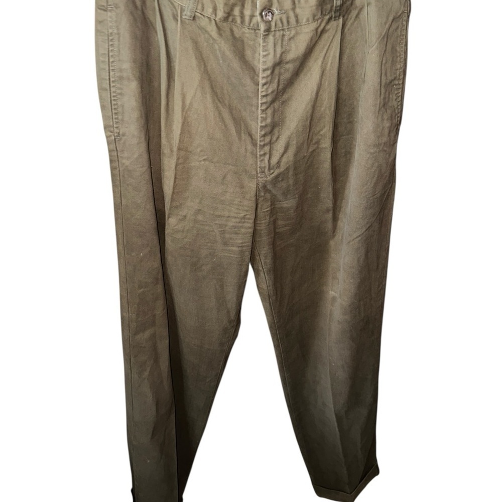 Men's Vintage Cotton Ralph Lauren Hammond Olive Green Chino Cuff Pant 36X32
